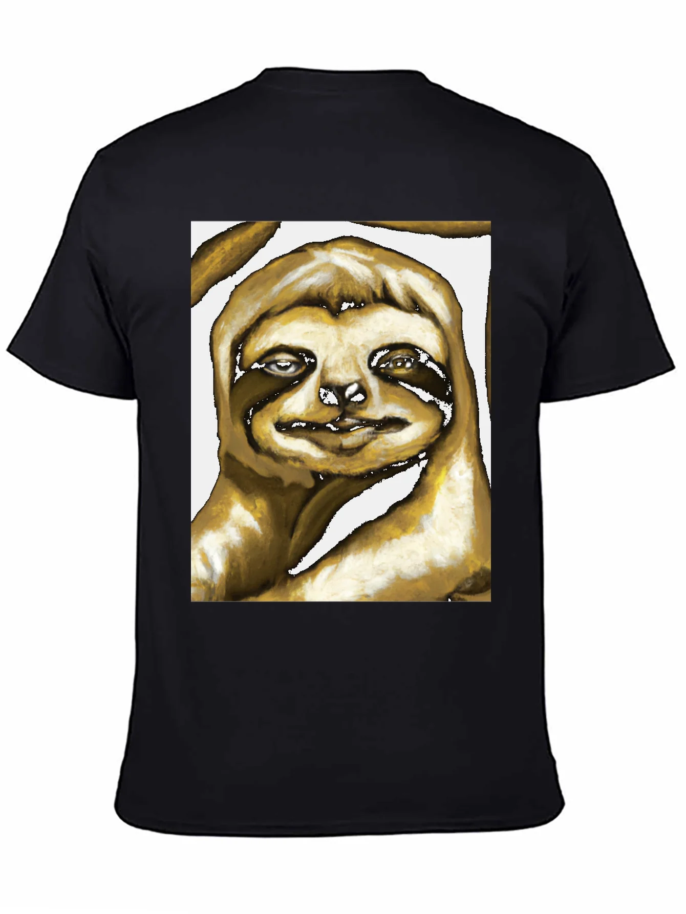 Camiseta Negra con Estampado de Perezoso Art¨ªstico