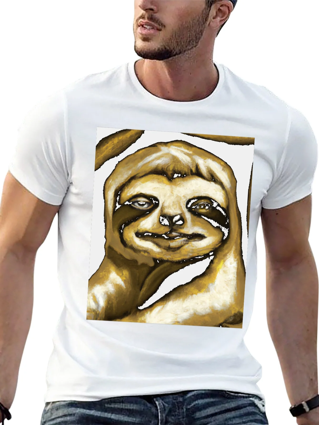 Camiseta Negra con Estampado de Perezoso Art¨ªstico