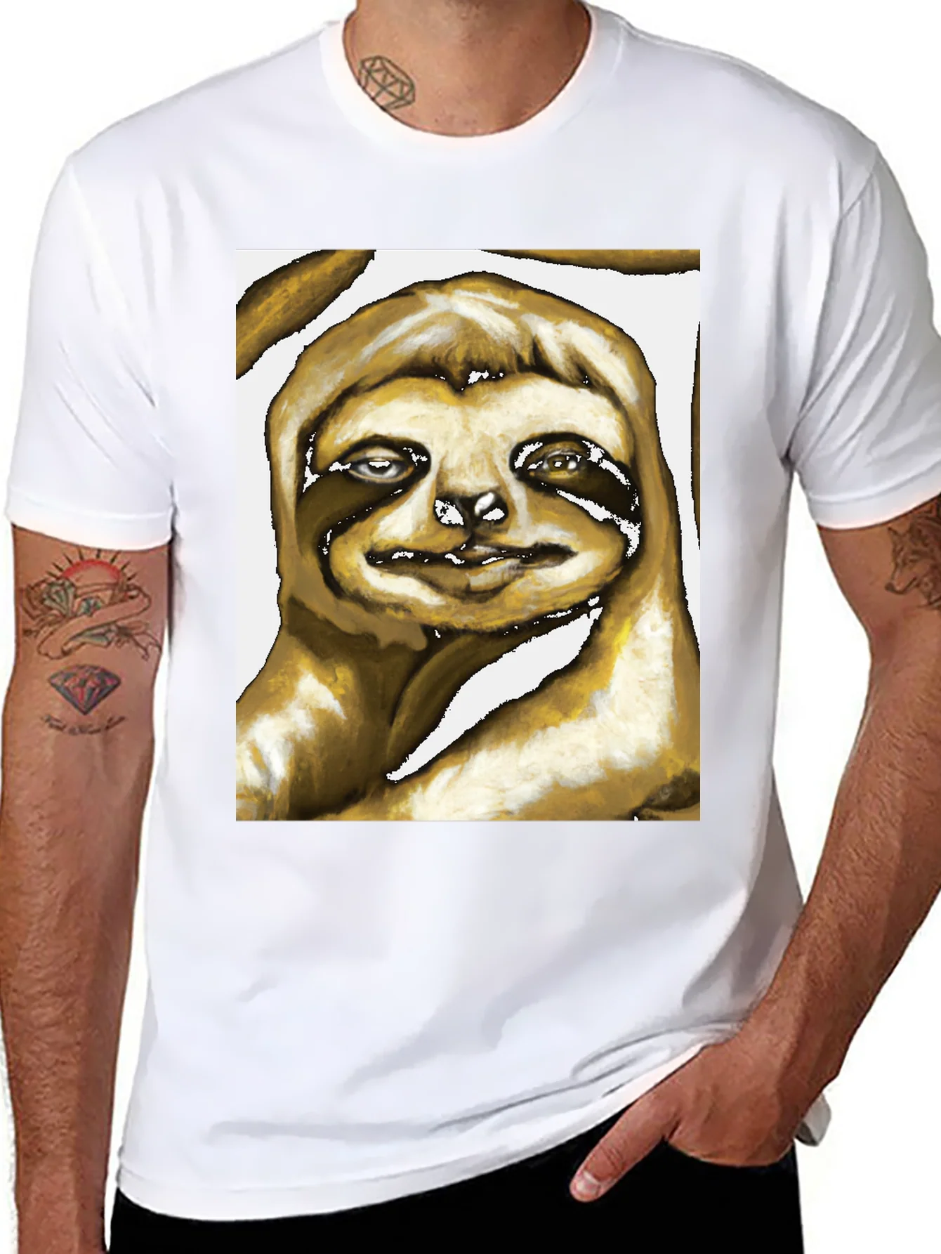 Camiseta Negra con Estampado de Perezoso Art¨ªstico