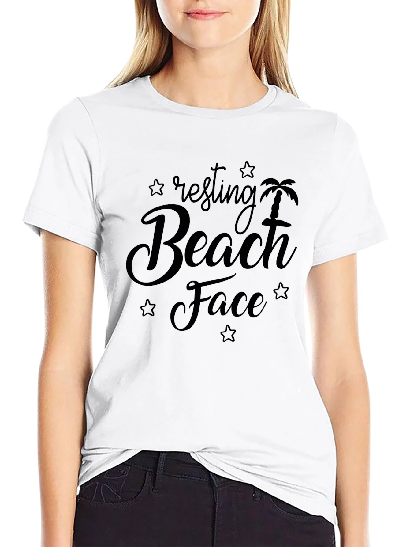 Camiseta Negra Resting Beach Face para Hombre