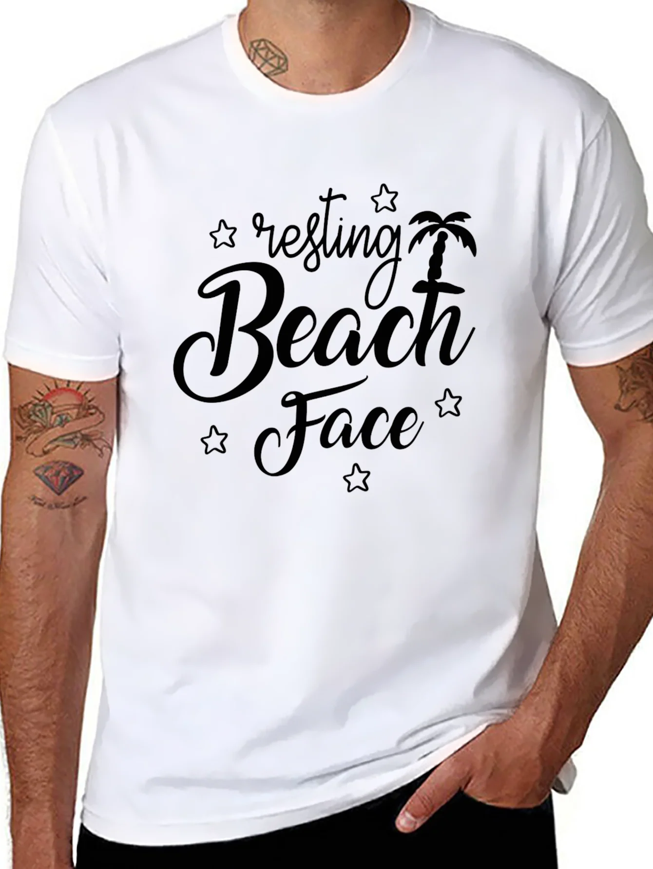 Camiseta Negra Resting Beach Face para Hombre